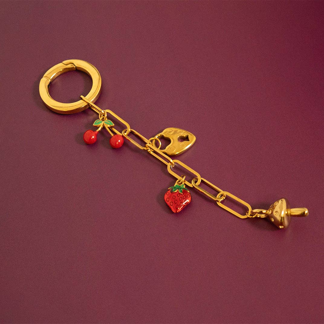 18K Gold PVD Stainless Steel Red Cherry Fruit Charm