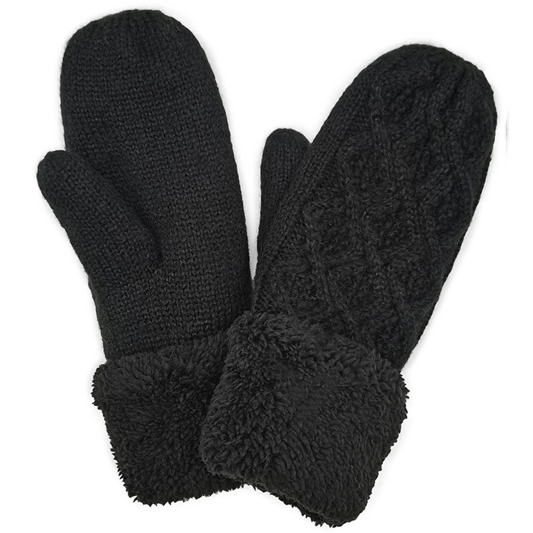 Cable Knitted Sherpa Cuff Mittens