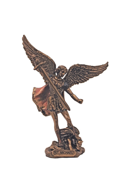 St. Michael in lightly hand-painted cold cast bronze 4"