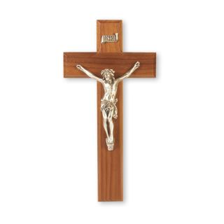 9" Walnut Wood Cross with Antiqued Fine Pewter Corpus