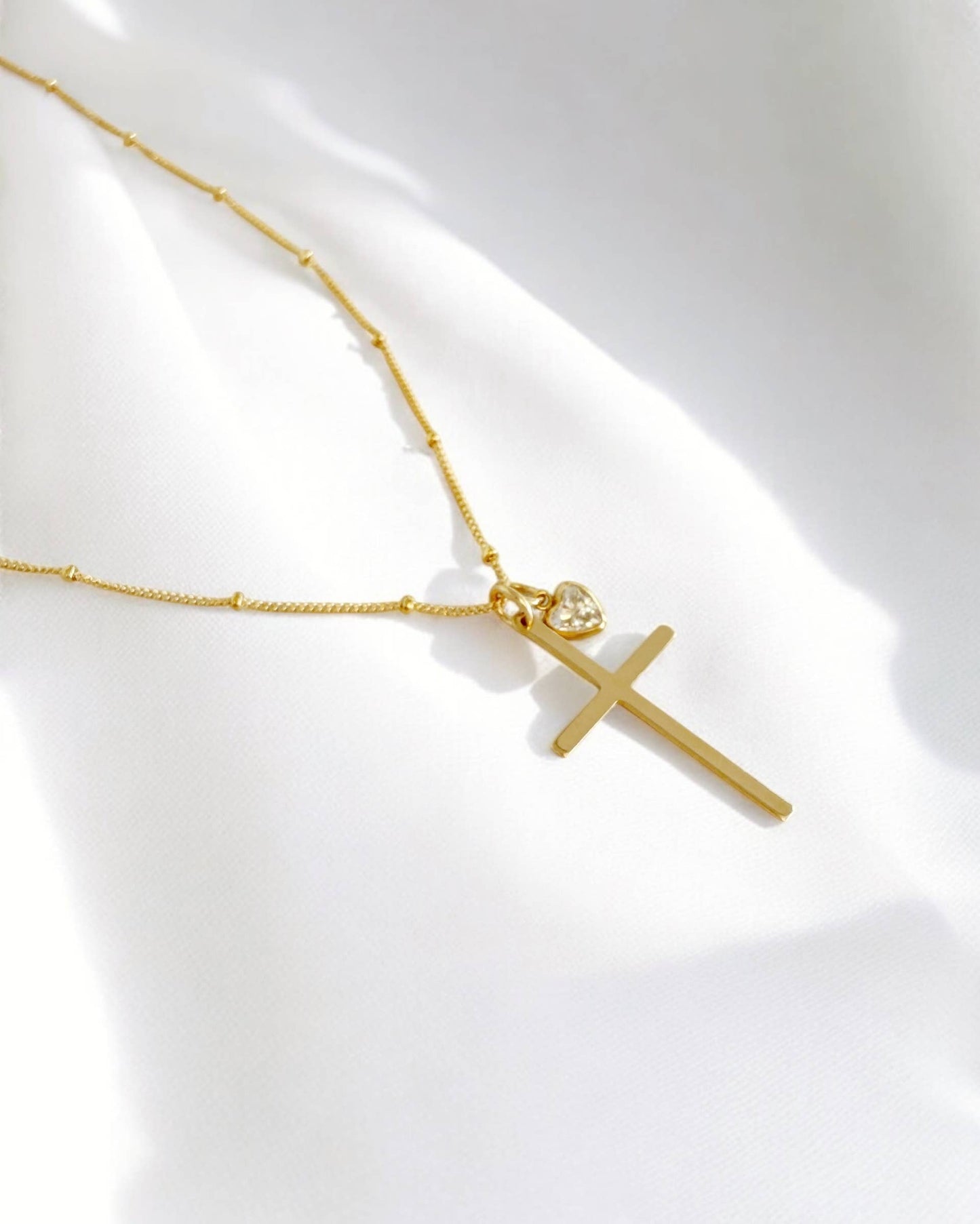 Theresa Charm Religious Cross Necklace Gold Filled