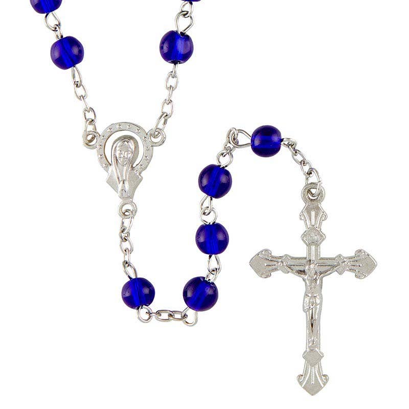 Blue Round Glass Bead Rosary