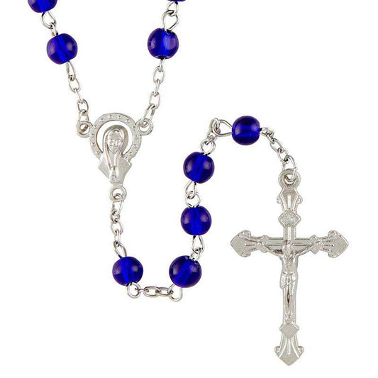 Blue Round Glass Bead Rosary