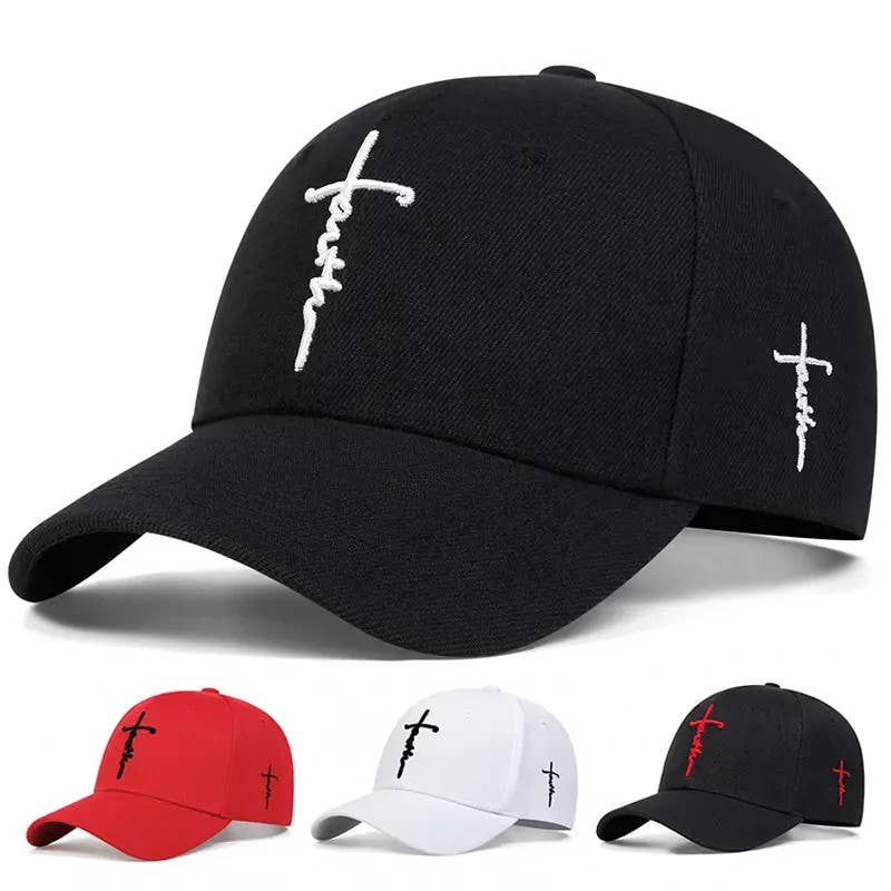 Faith Cross Embroidered Christian Baseball Cap,Adjustable