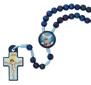 St Michael Blue wood child's rosary