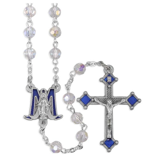 6mm Tin Cut Crystal Rosary with Silver
