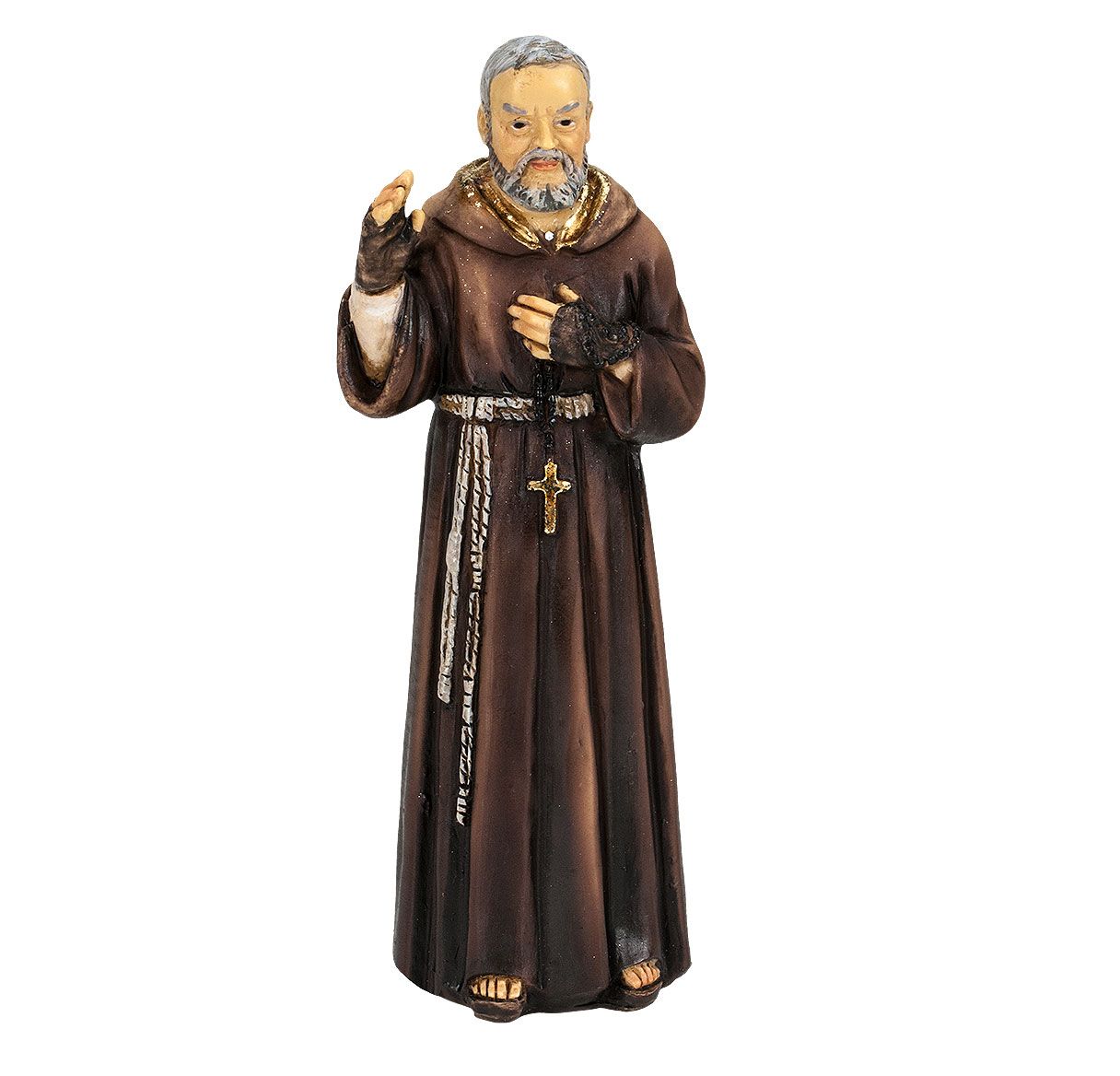 4" Cold Cast Resin Hand Painted Statue of Saint Pio in a Deluxe Window