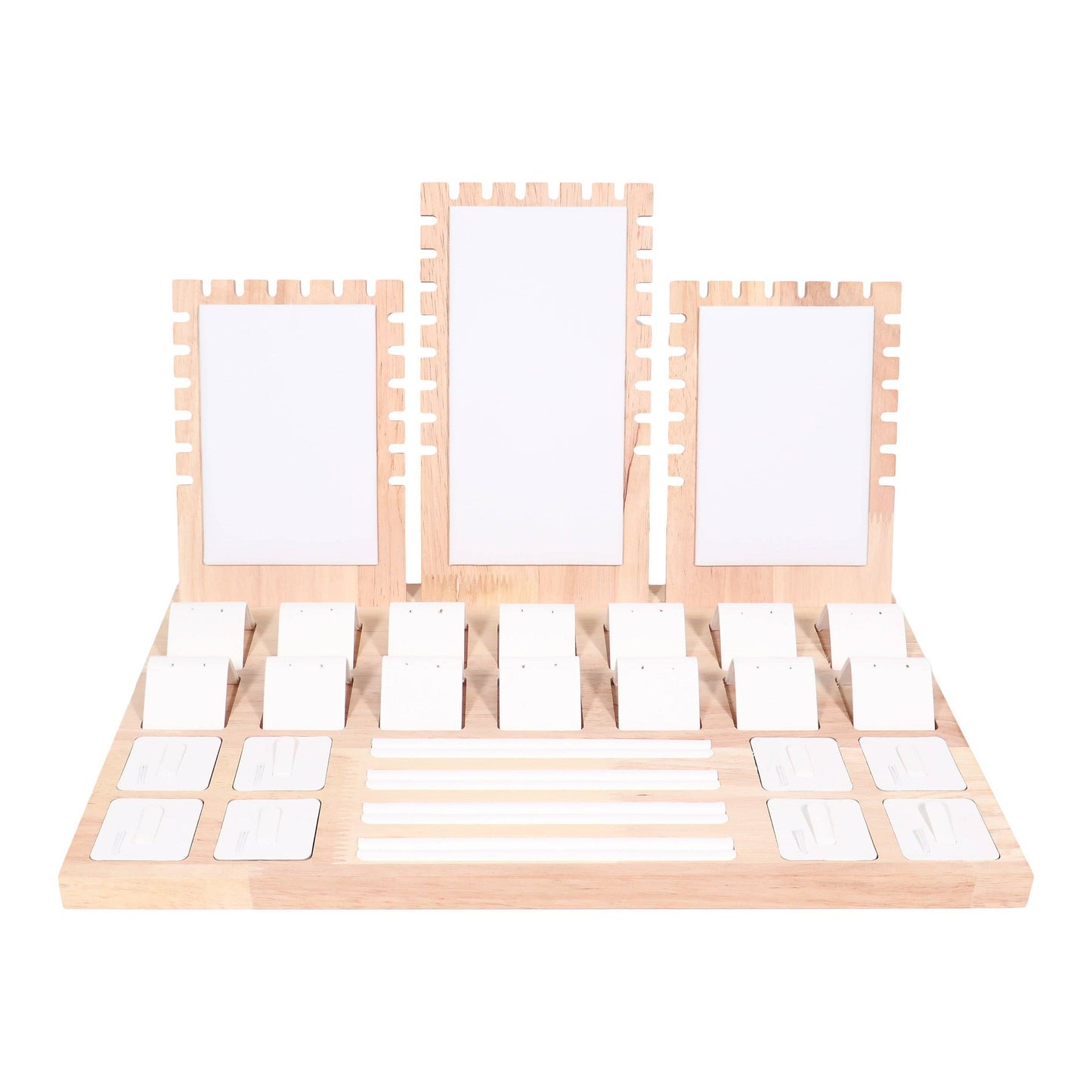 Natural Wood & Leather Necklace, Ring, Earring, and Charm Jewelry Set Display