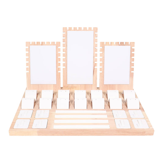 Natural Wood & Leather Necklace, Ring, Earring, and Charm Jewelry Set Display