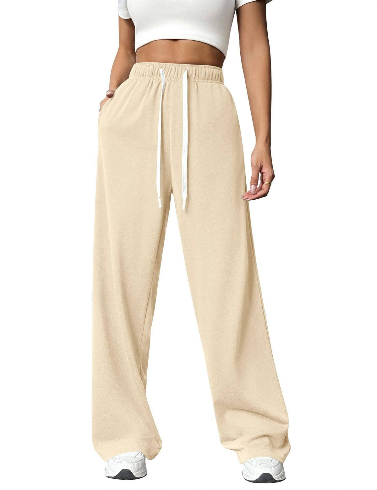 Solid Knit Wide Leg Pants Casual Drawstring Lounge