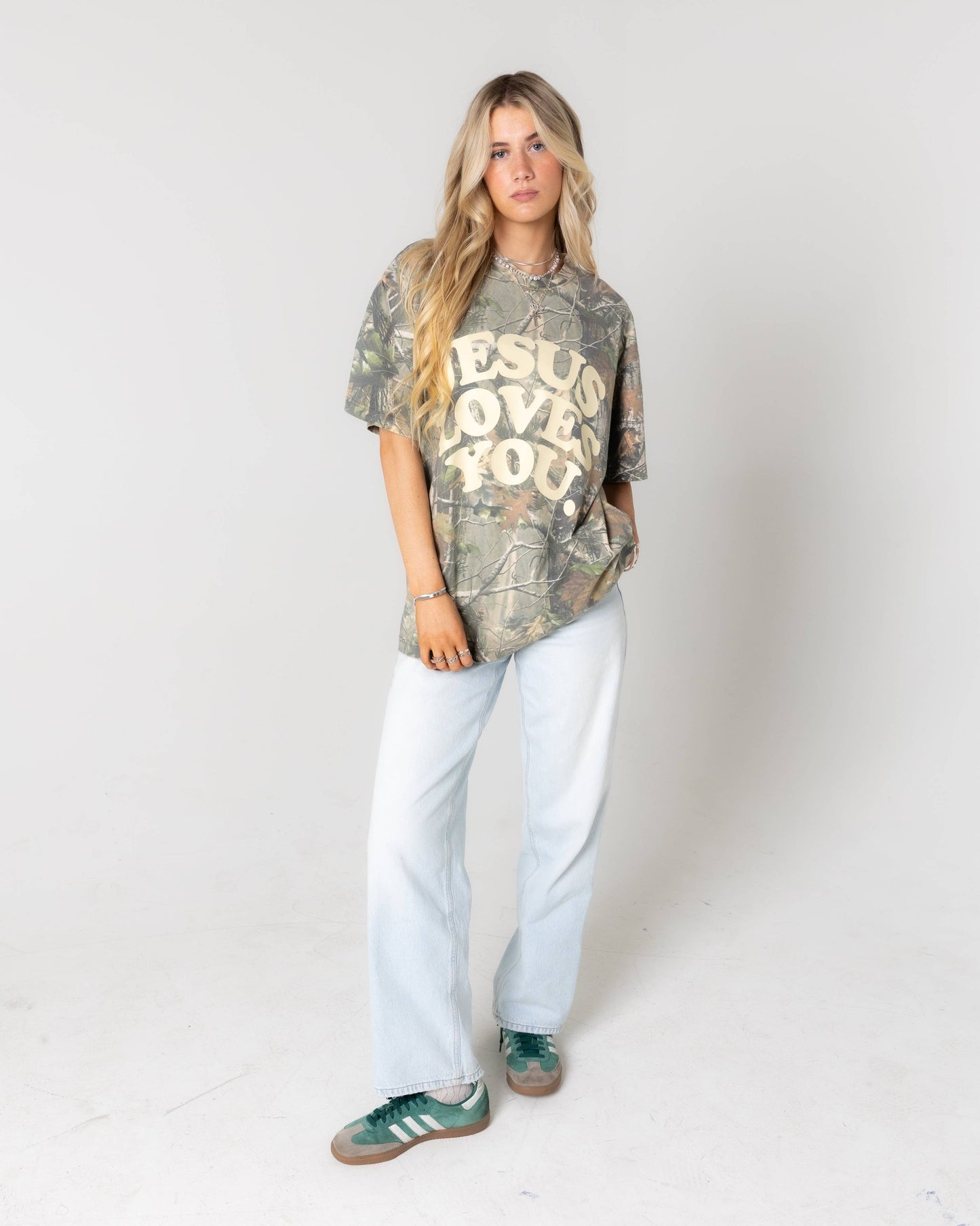 Oversized Jesus Loves You Camo Tee