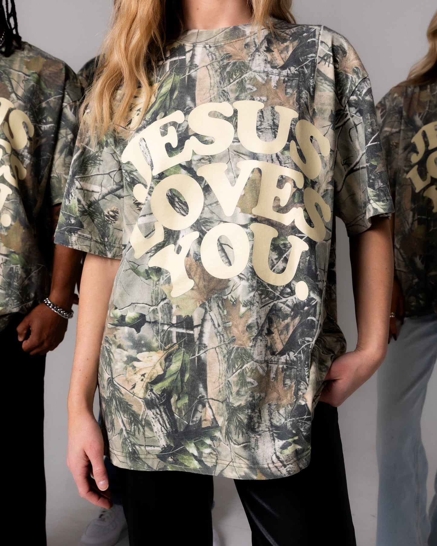 Oversized Jesus Loves You Camo Tee