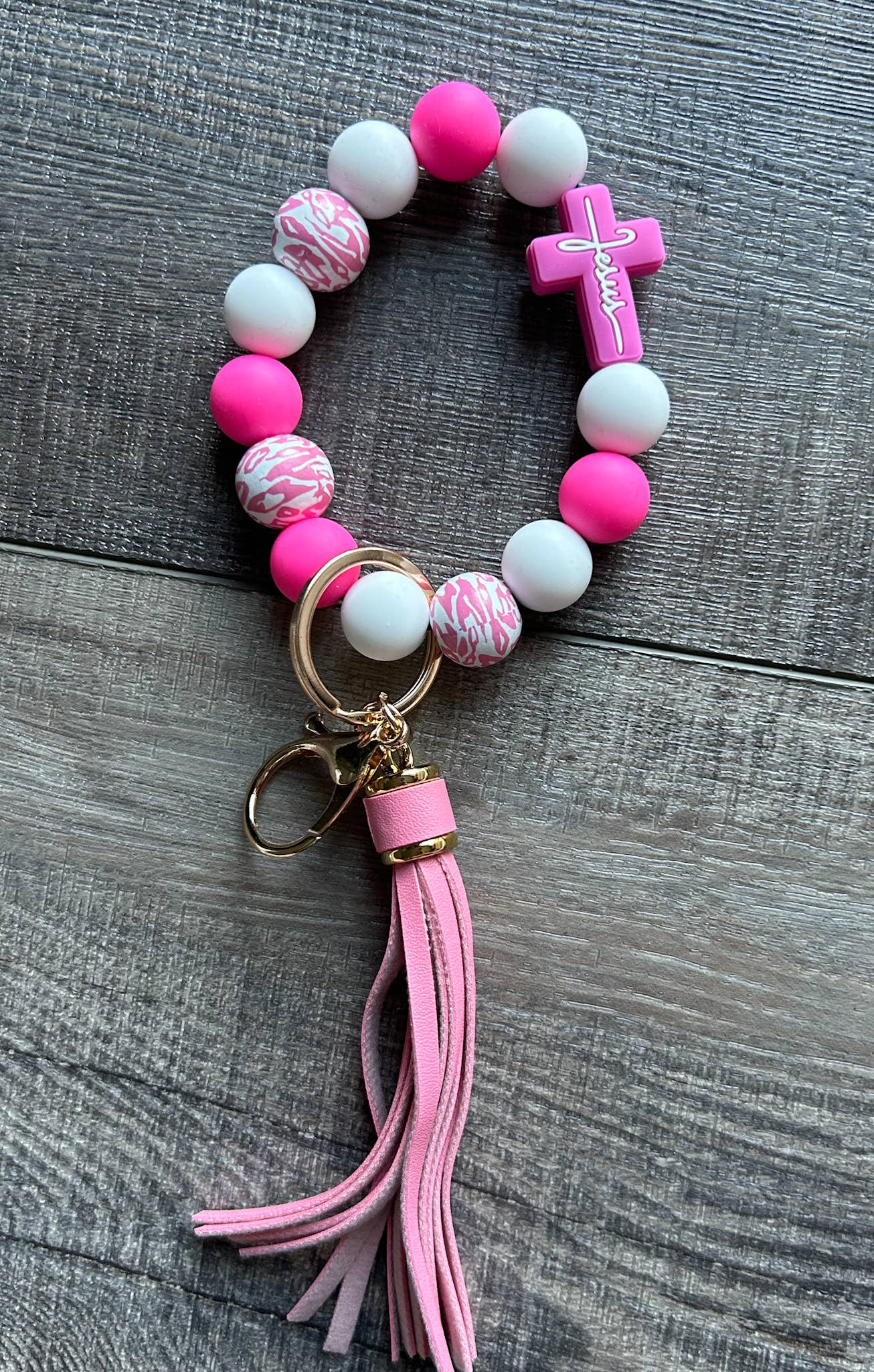 Jesus Cross Silicone Bead Wristlet Keychain