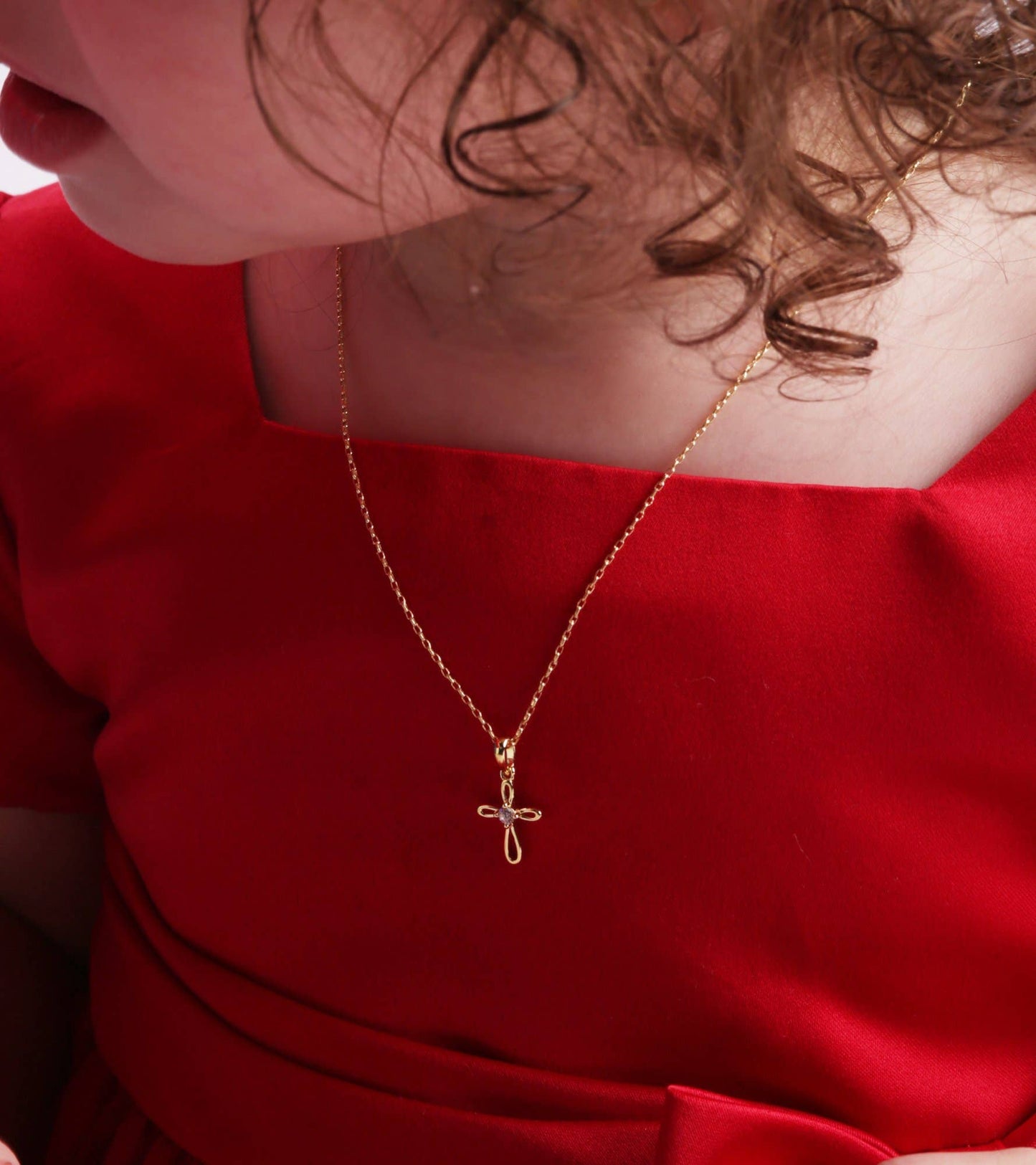 14K Gold-Plated Kids Open Cross Necklace