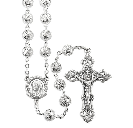 Silver Finished Filigree Bead Rosary 8 mm