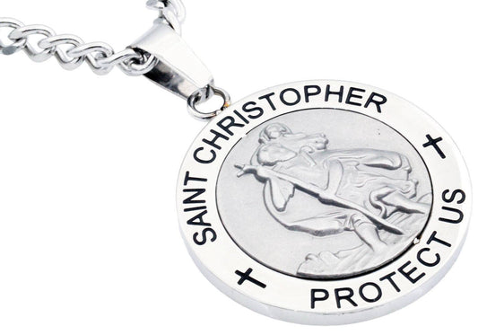 Men's Stainless Steel Saint Christopher Protect Us Pendant