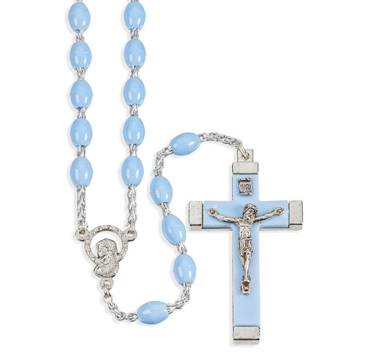 Blue Acrylic Bead Rosary with Metal Bound Crucifix
