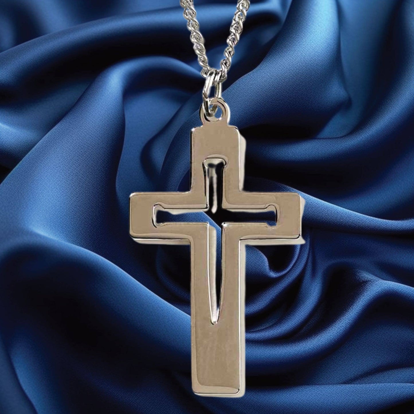 Necklace Silver Plated Cross with nail Cross on 24" Chain