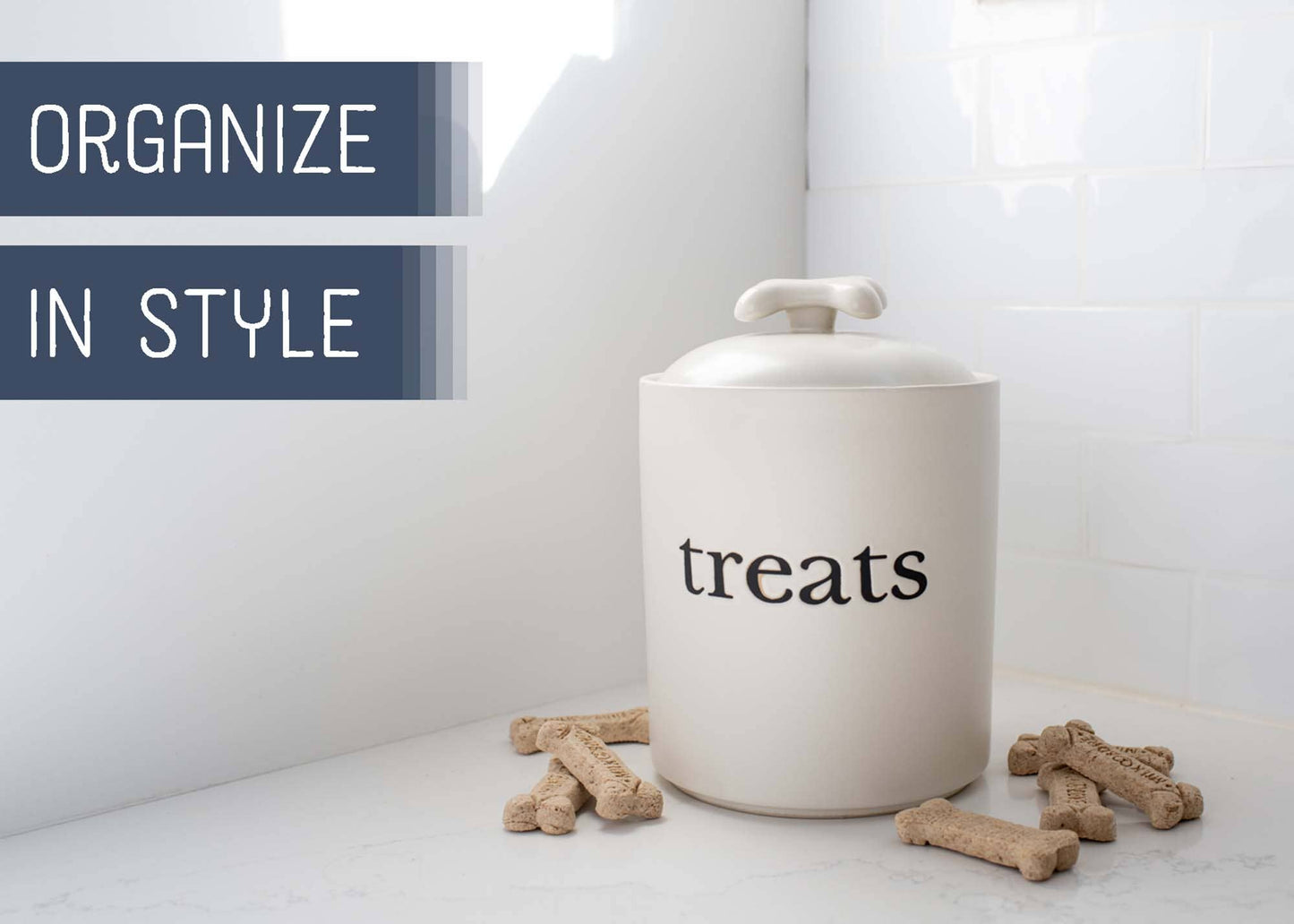 Treats White 8 x 6 Ceramic Pet Treats Canister 8 inch