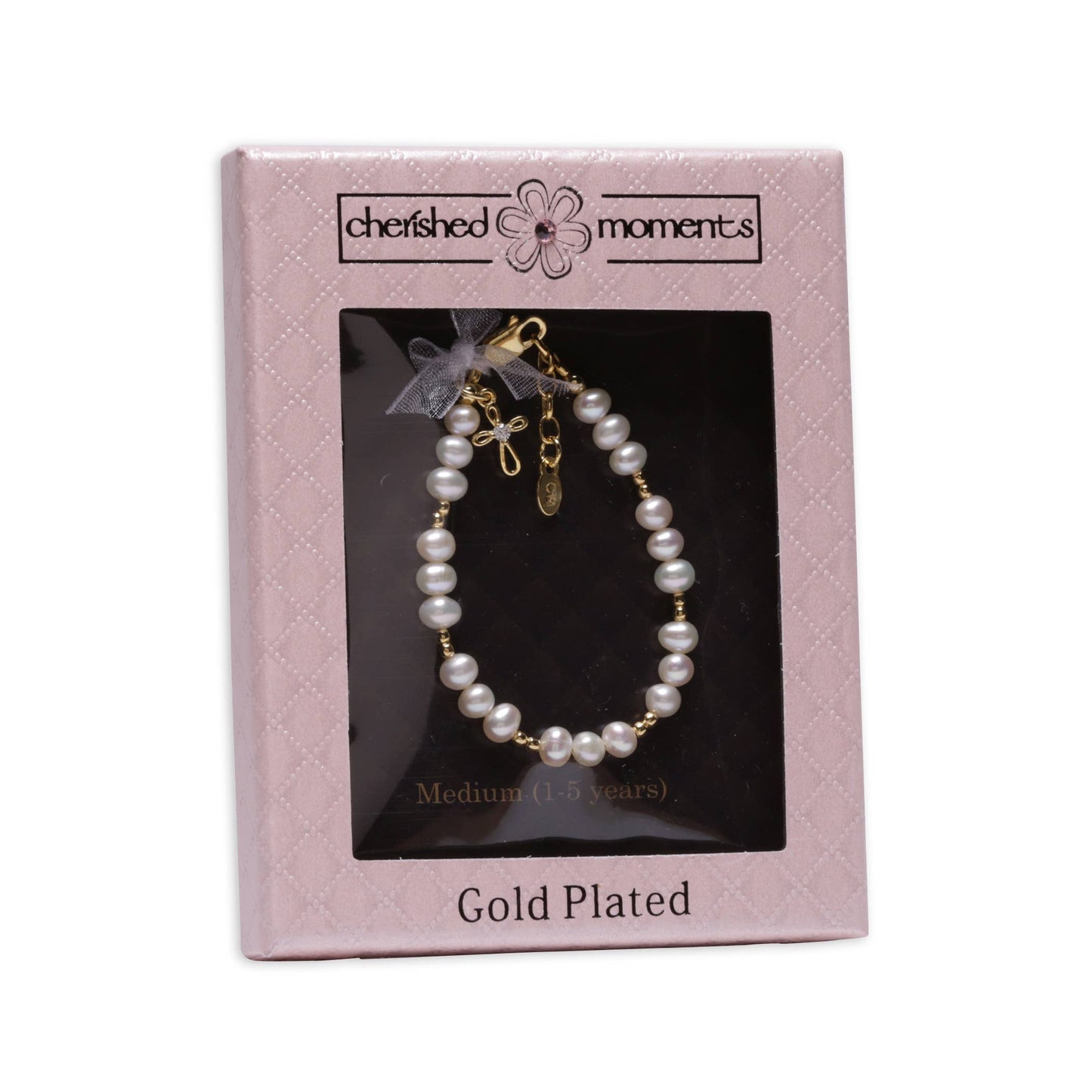 14K Gold-Plated Pink Pearl Cross Bracelet