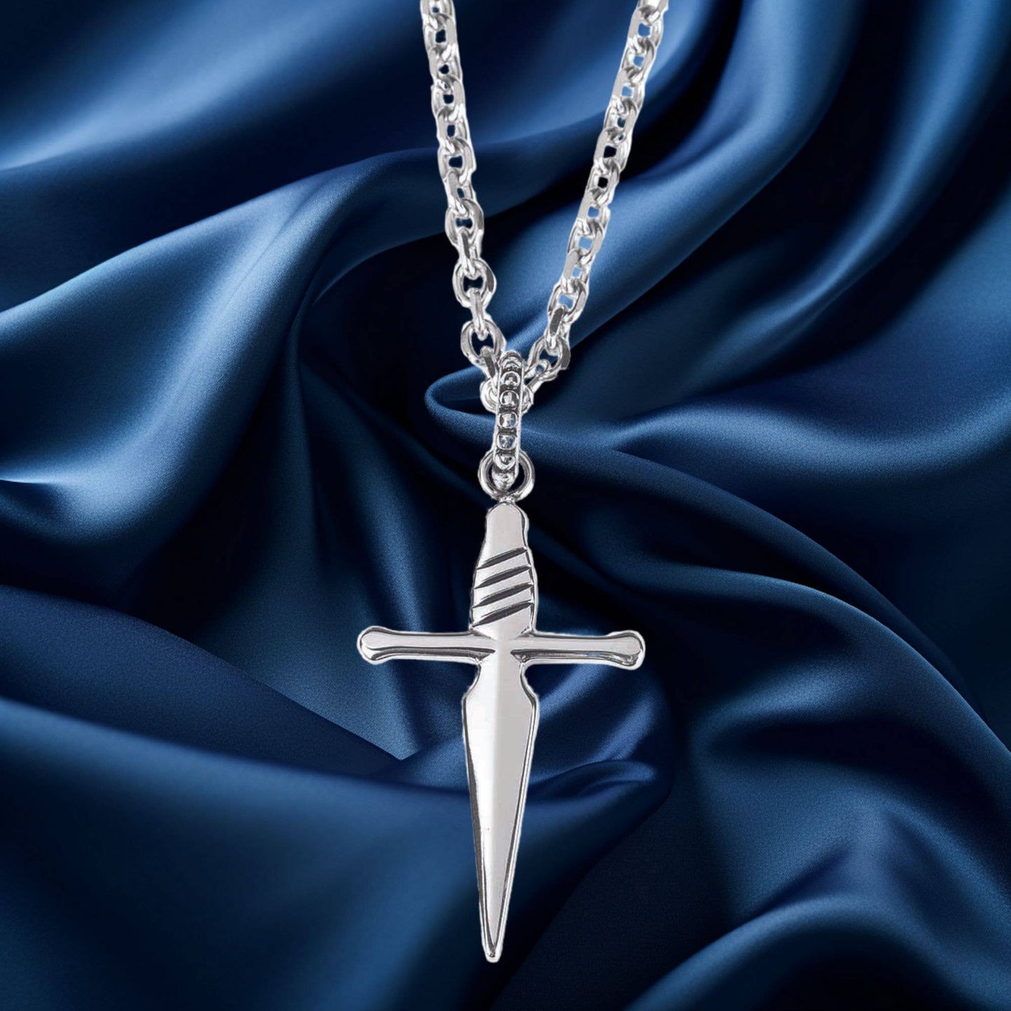 Sword Cross Necklace 24" Chain