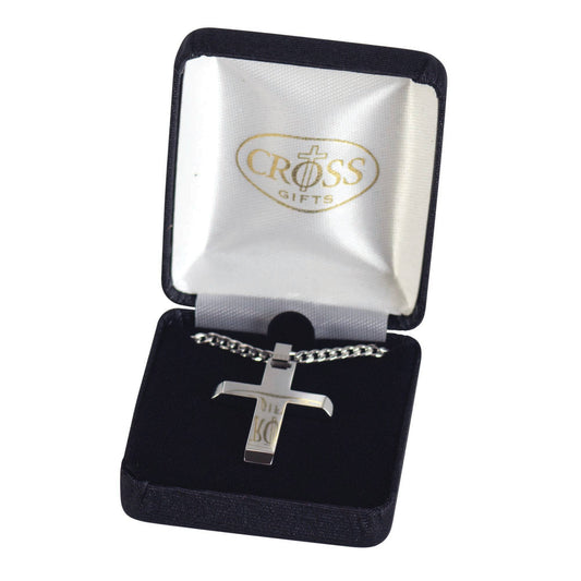 Stainless Steel Slant Cross Necklace 24" Chain