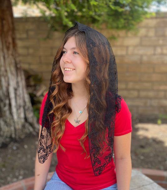 St. Teresa of Avila Chapel Veil  BLACK     (52" x 20")