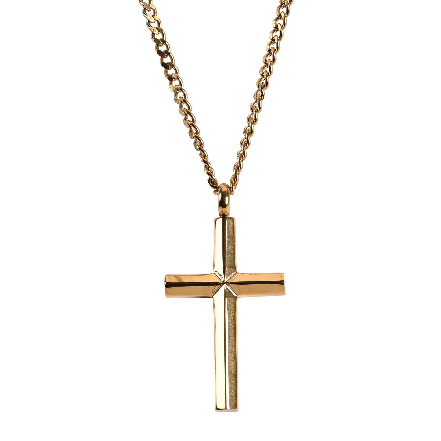 Necklace Gold Bevel Cross Justified 24L