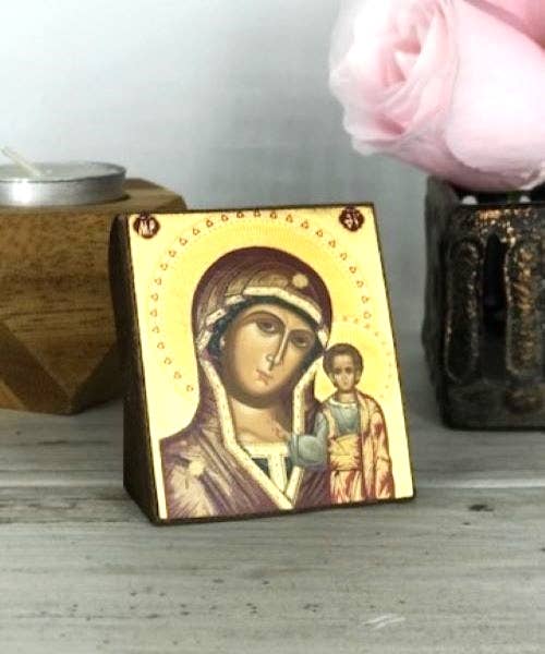 Virgin Mary of Kazan Silk Screen Icon Freestanding
