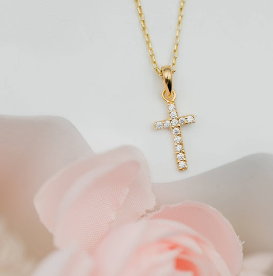 14K Gold-Plated Cross CZ Necklace small cross