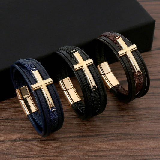 Leather Cross Bracelet