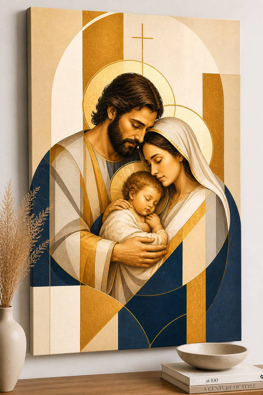 Holy Family Embrace Geometric Canvas 24x36"