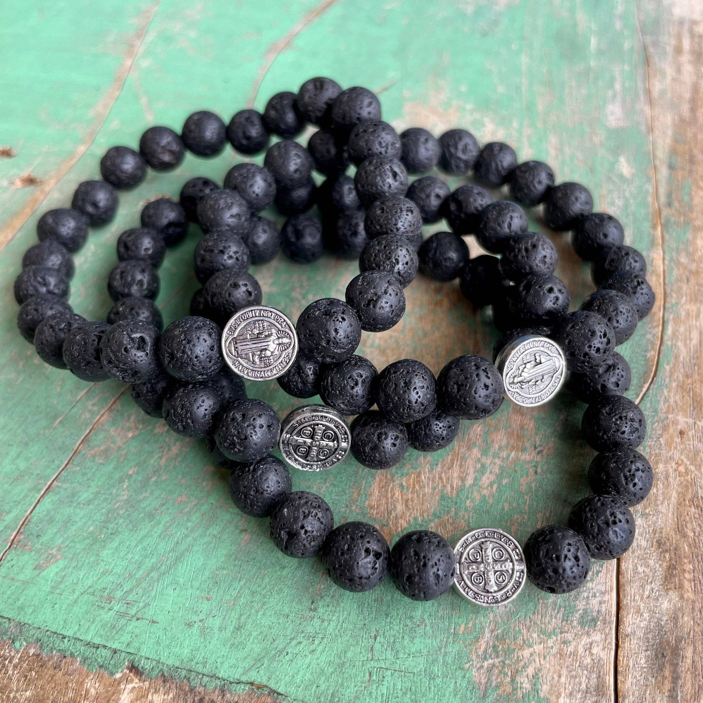 St. Benedict Lava Bead Bracelet