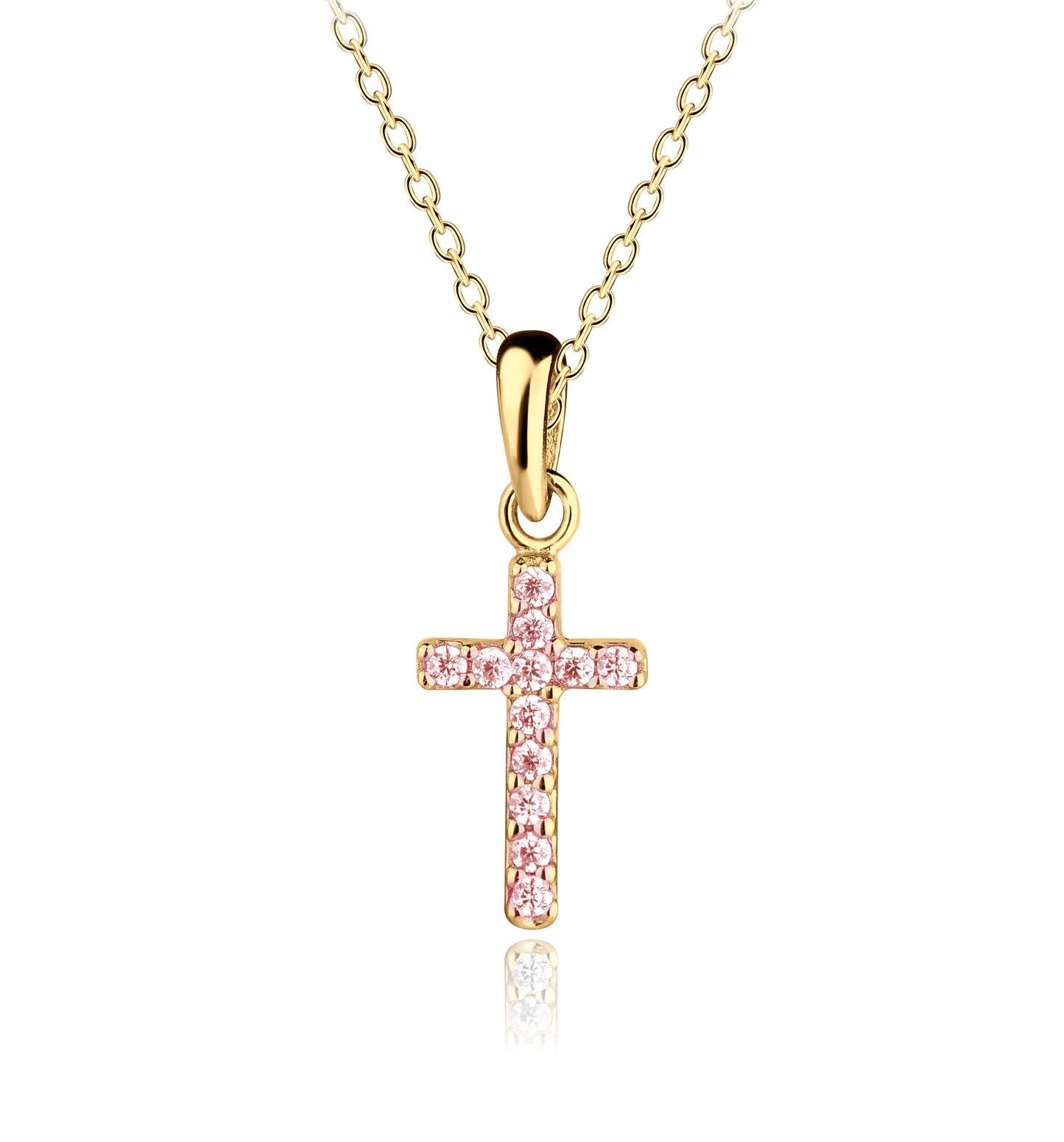 14K Gold-Plated Kids Cross CZ Necklace for Girls Communion: Clear / 14 inch medium cross