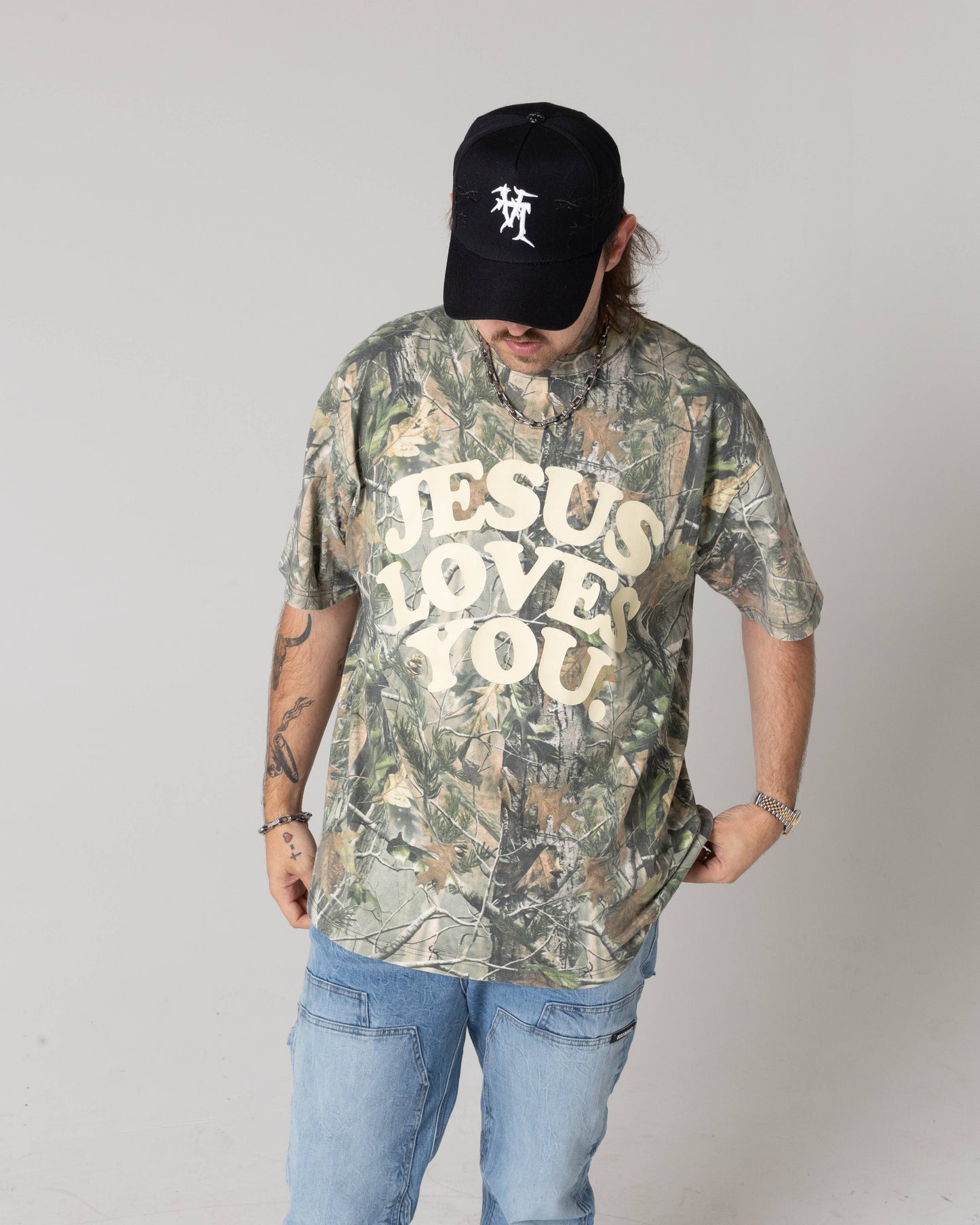 Oversized Jesus Loves You Camo Tee