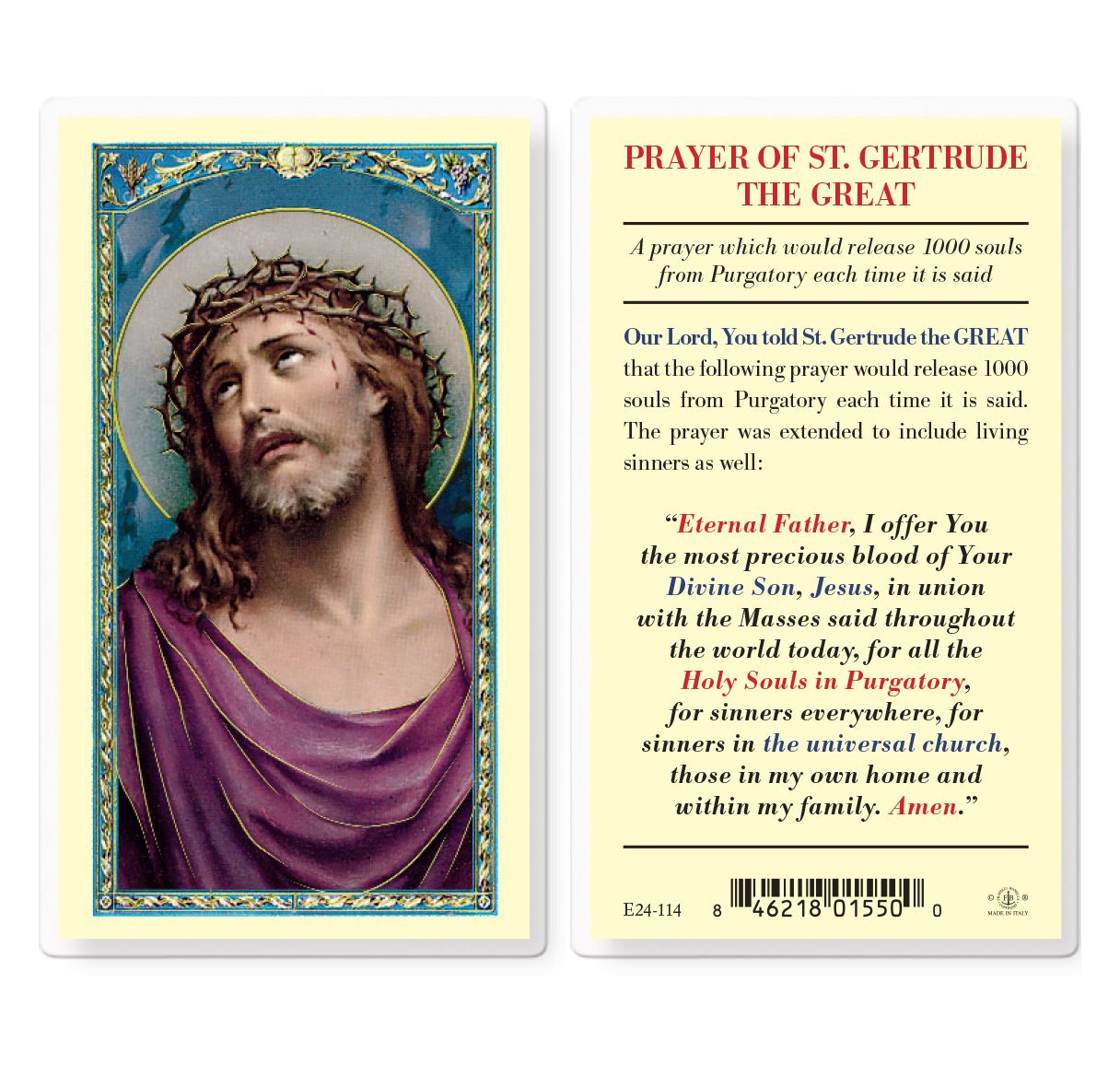 Saint Gertrude Prayer for Souls in Purgatory Holy Card