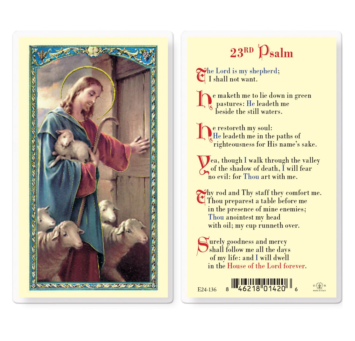 Psalm 23 Laminated Prayer Card - Good Shepherd