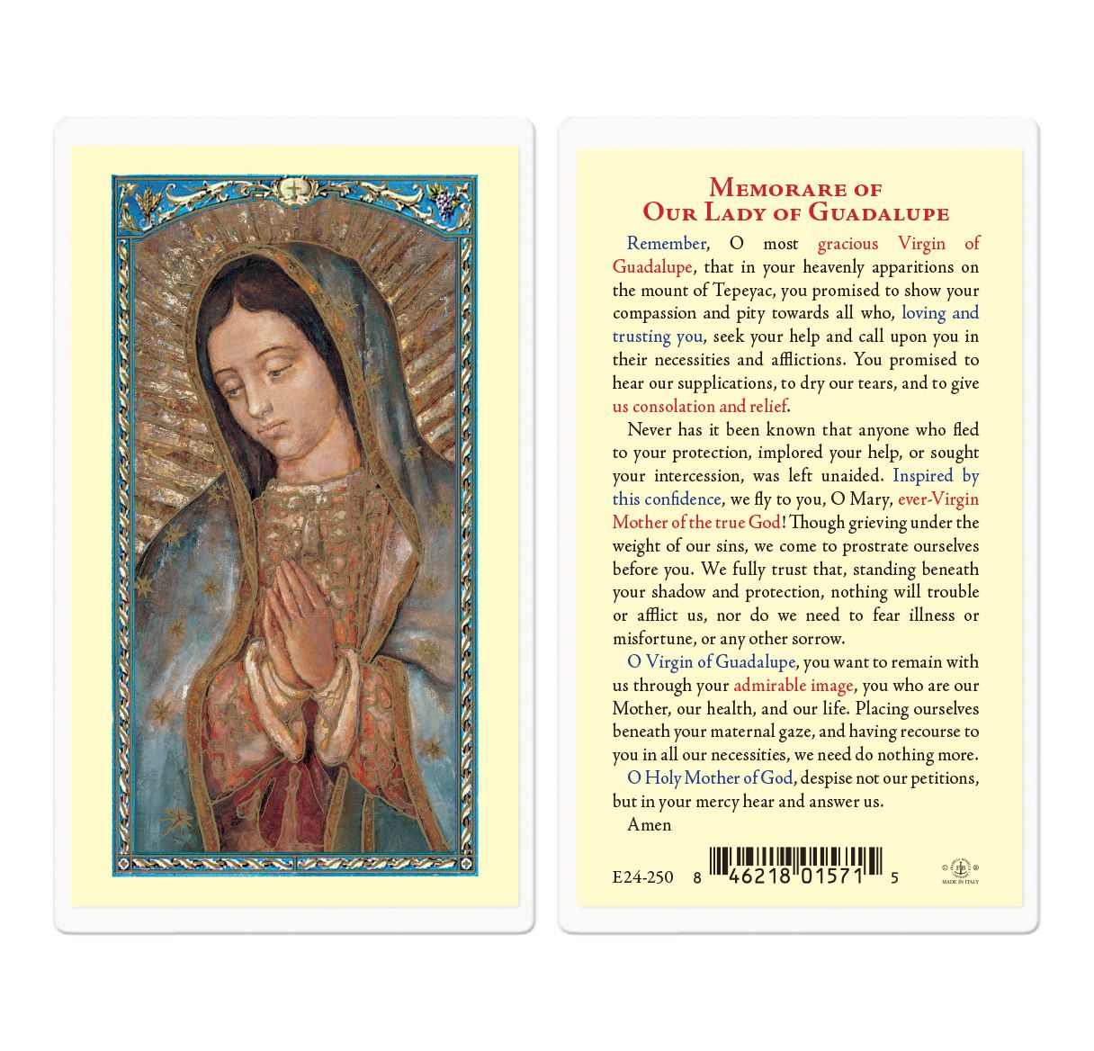 Our Lady of Guadalupe Holy Card
