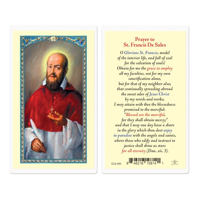 St. Francis De Sales Laminated Prayer Card