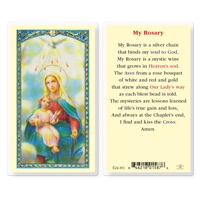 Our Lady of the Rosary Laminated Holy Card