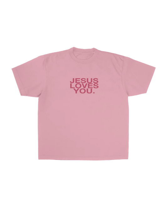 Jesus Loves You Pink Clay Logo Tee