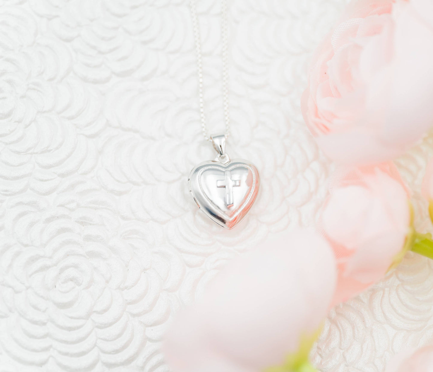 Sterling Silver Girls Heart Locket With Cross