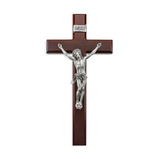 12" Dark Cherry Crucifix with Antique Fine Pewter Corpus