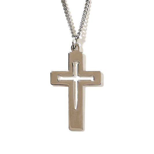 Necklace Silver Plated Cross with nail Cross on 24" Chain