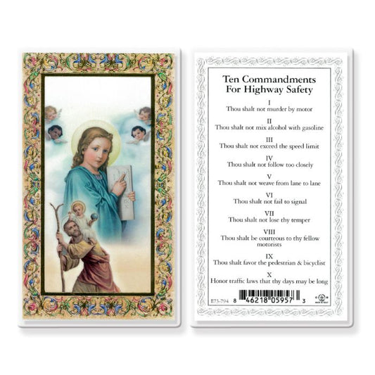 Ten Commandments for Highway Safety Laminated Holy Card