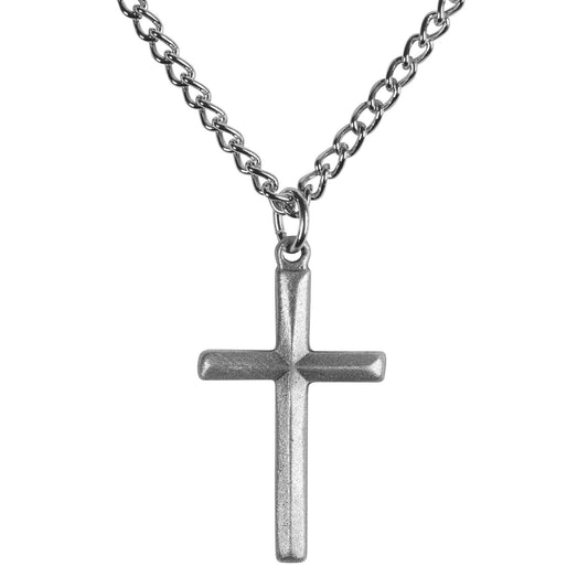 NK  BEVEL CROSS PEWTER 18" STNLS STL CHN