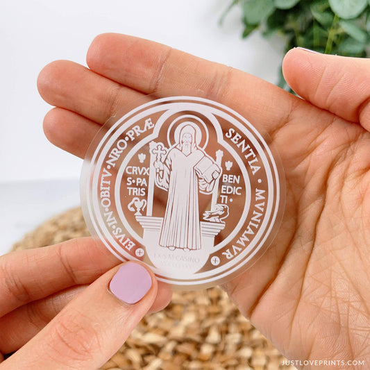 Front St. Benedict Medal Clear Vinyl Sticker