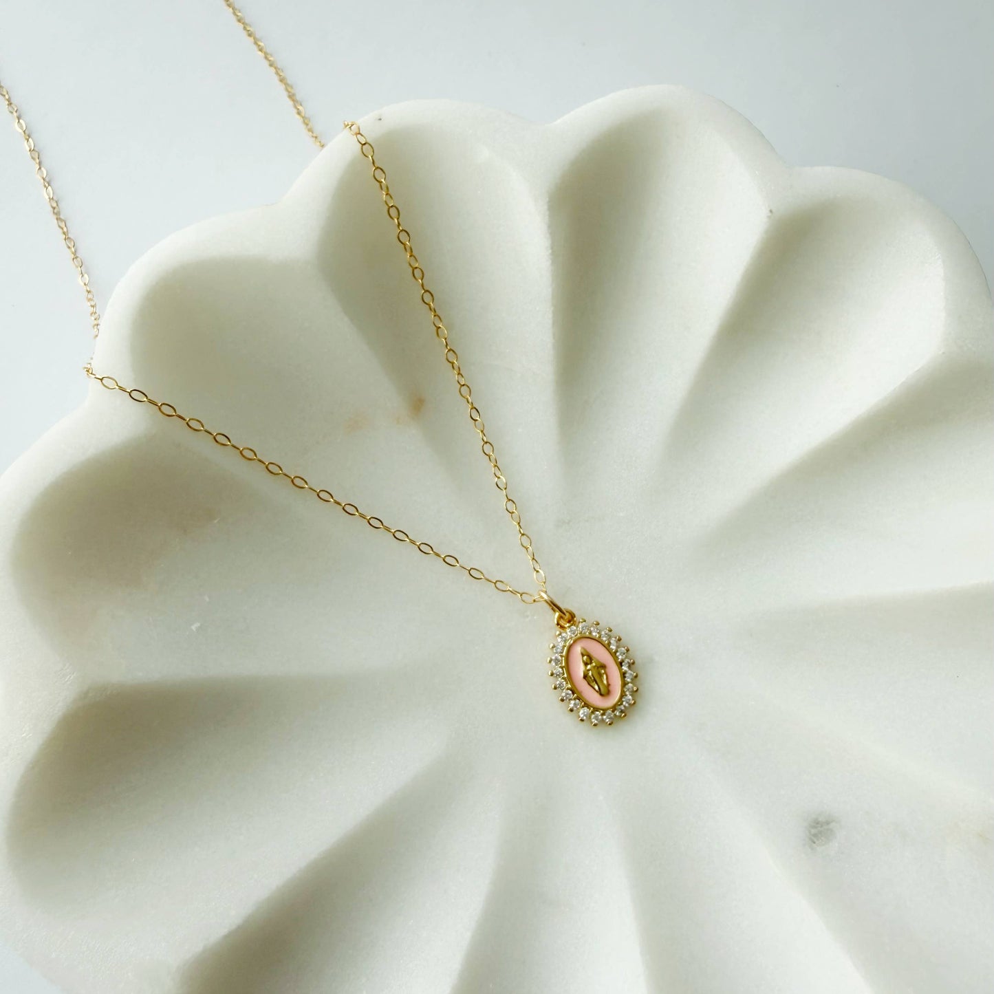 Lourdes Virgin Mary Religious Necklace Gold Filled