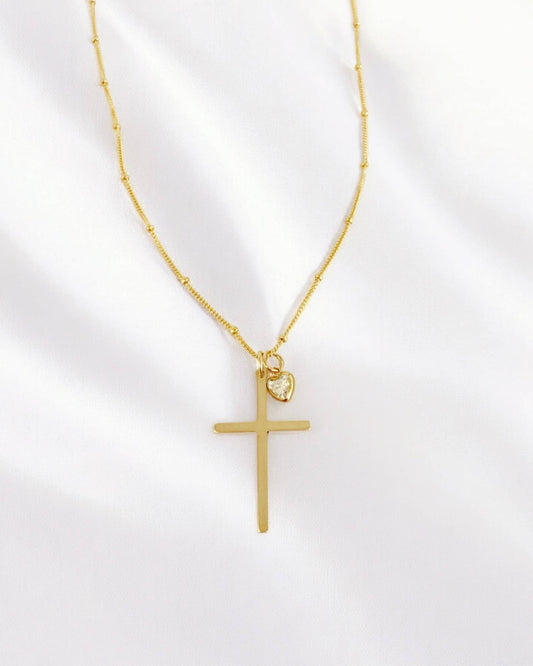 Cross + Heart  Necklace Gold Filled