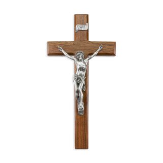 12" Walnut Cross with Fine Pewter Corpus